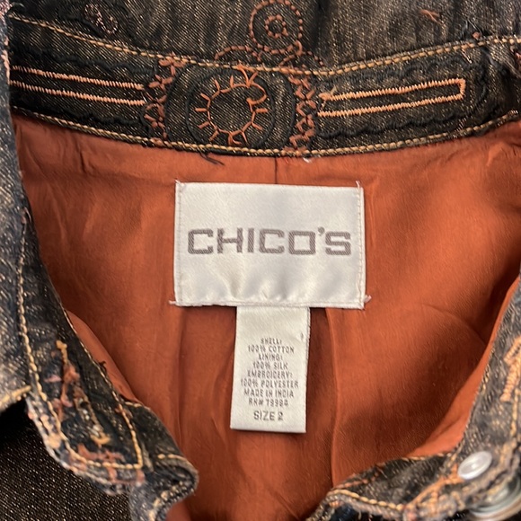 CHICO’S Woman’s Denim Jacket Embroidered Color Brown - Picture 5 of 7